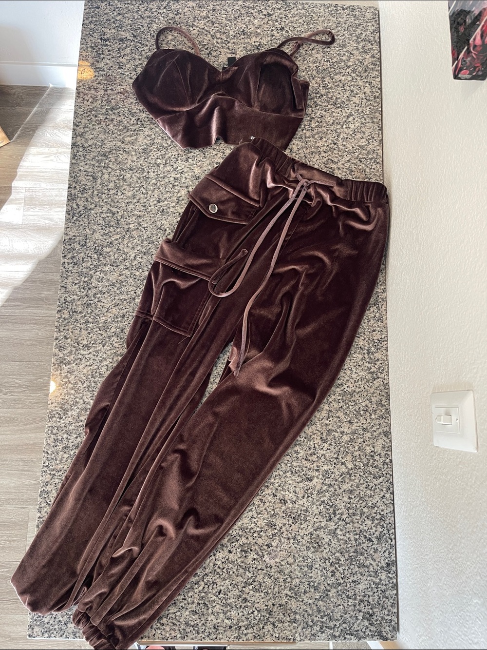 Velvet Cargo Jogger Pants - Brown